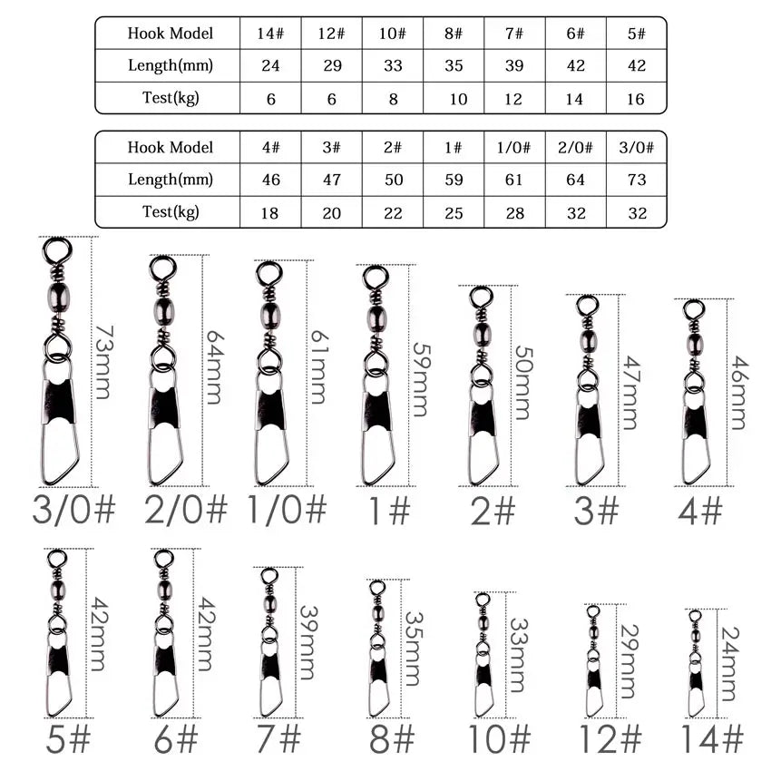 50Pcs/ Box Barrel Snap Swivels.