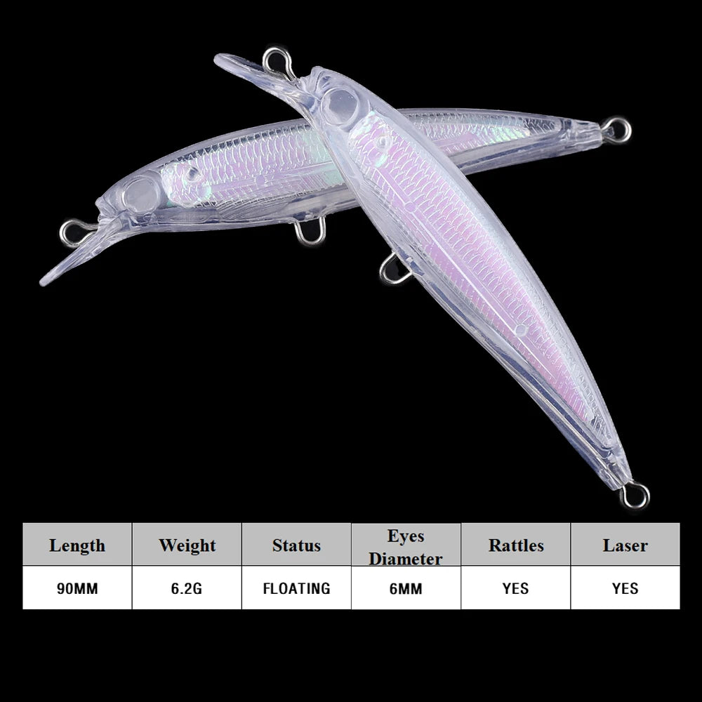 Chan’sHuang Bulk 20 count Unpainted Blank Bait Shallow Diver Holographic Rattle Minnow